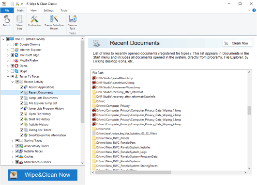 R-Wipe & Clean: Detailed Content of the Recent Documents Tab