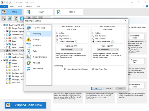 R-Wipe & Clean: Settings