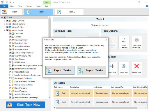 R-Wipe & Clean: Export/Import Tasks