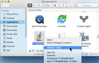Move R-Wipe & Clean for Mac to trash in Finder 
