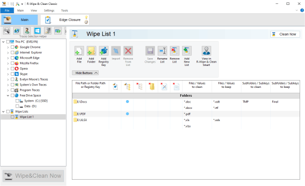 A wipe list to wipe files on a USB removable memory stick