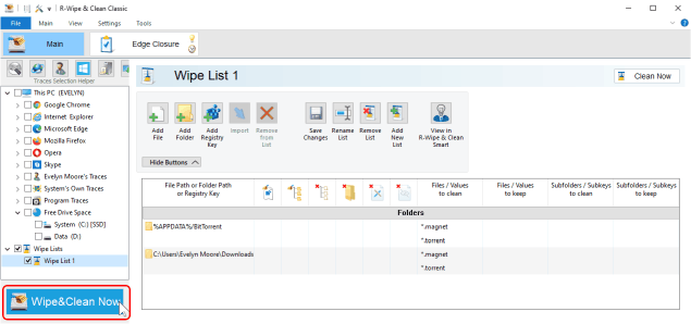 Clearing the wipe list for the BitTorrent program