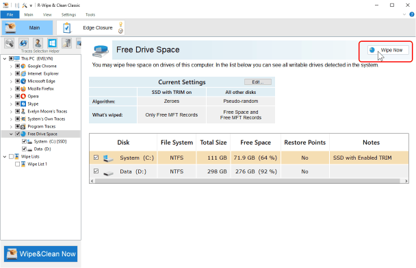 Pulizia dello spazio libero per dispositivi di archiviazione SSD e HDD