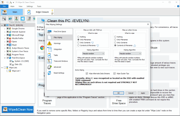 Dateibereinigungs-Einstellungen für SSD und HDD