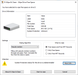 R-Wipe&Clean: Pestaña de Limpieza de Espacio Libre en Disco (Free Drive Space)