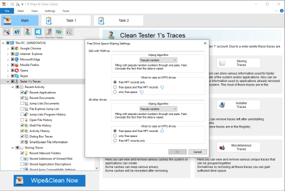 R-Wipe&Clean: Configuración de Triturado de Espacio Libre en Disco